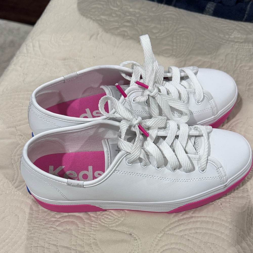 Keds Kids Sneakers in White with Pink Accents